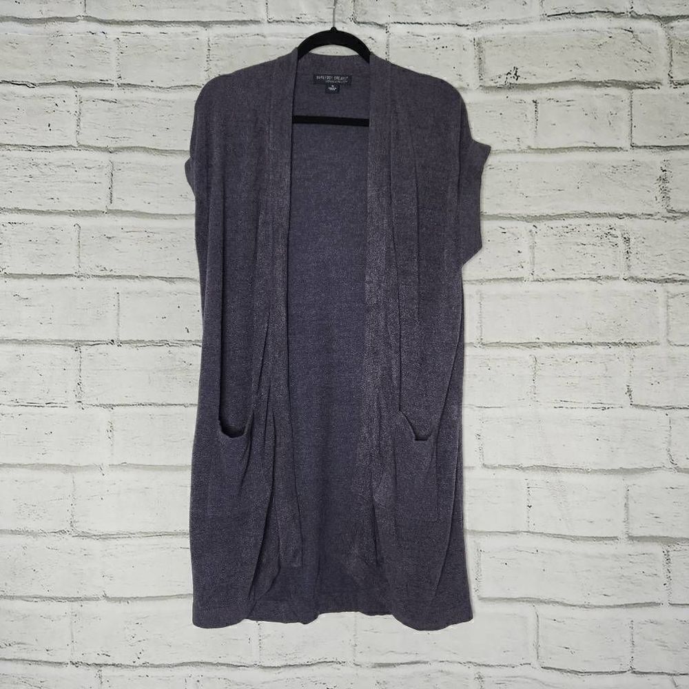 Barefoot Dreams Cozychic Ultra Lite Short Sleeve Long Cardigan Gray Sz Medium